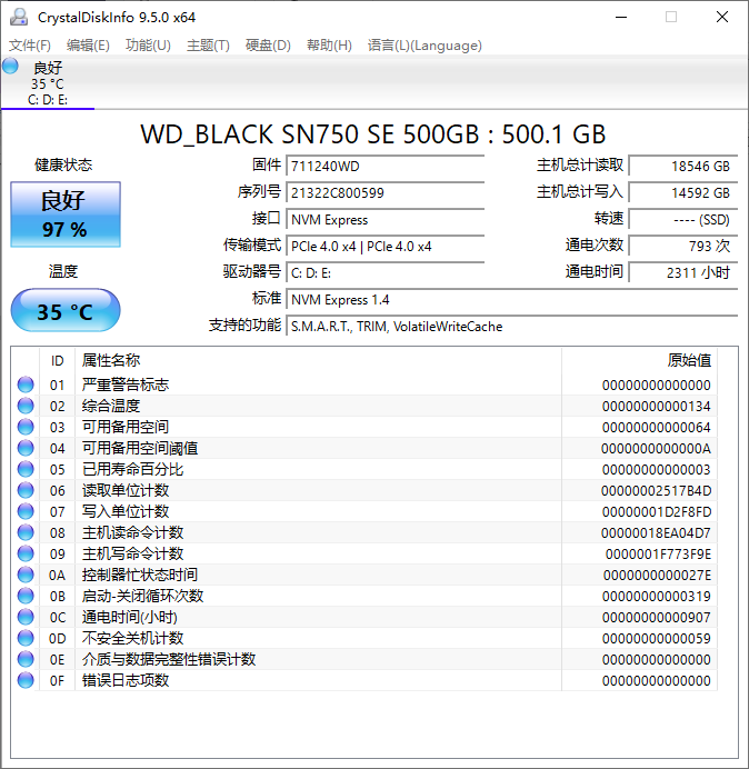 Crystal Disk Info 硬盘检测工具 v9.5.0 绿色版&amp;美化版-颜夕资源网-第14张图片