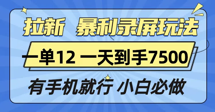 拉新暴利录屏玩法，一单12块，一天到手7500，有手机就行-颜夕资源网-第14张图片
