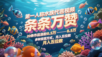 第一人称水族代言视频，条条万赞，20条作品涨粉8.5万，多种变现方式月，入五位数-颜夕资源网-第14张图片