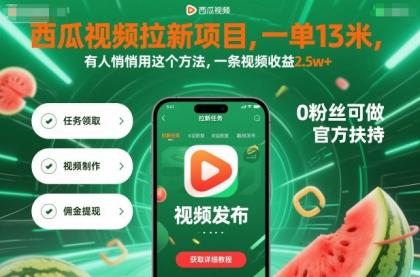 西瓜视频拉新项目，一单13米，有人悄悄用这个方法，一条视频收益2.5w+(附详细教程)-颜夕资源网-第14张图片