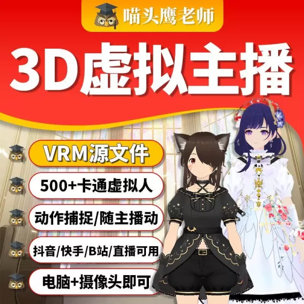 3d虚拟主播vrm文件抖音快手直播伴侣虚拟人B站虎牙直播卡通人文件-颜夕资源网-第14张图片