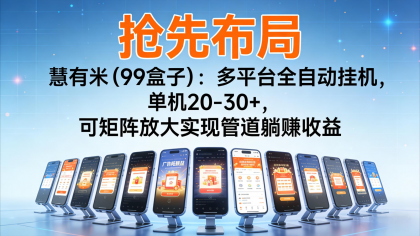 抢先布局慧有米（99盒子）：多平台全自动挂机，单机20-30+，可矩阵实现管道躺赚-颜夕资源网-第14张图片